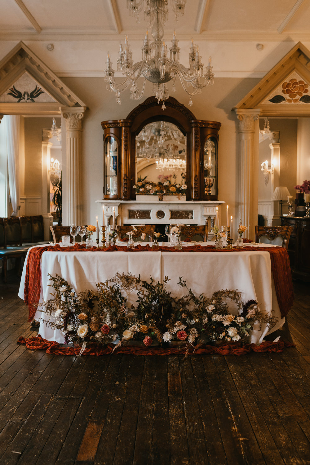 Top Table Decor Floor Flowers Orange Autumn Leaf Wedding Grace Dove Photography