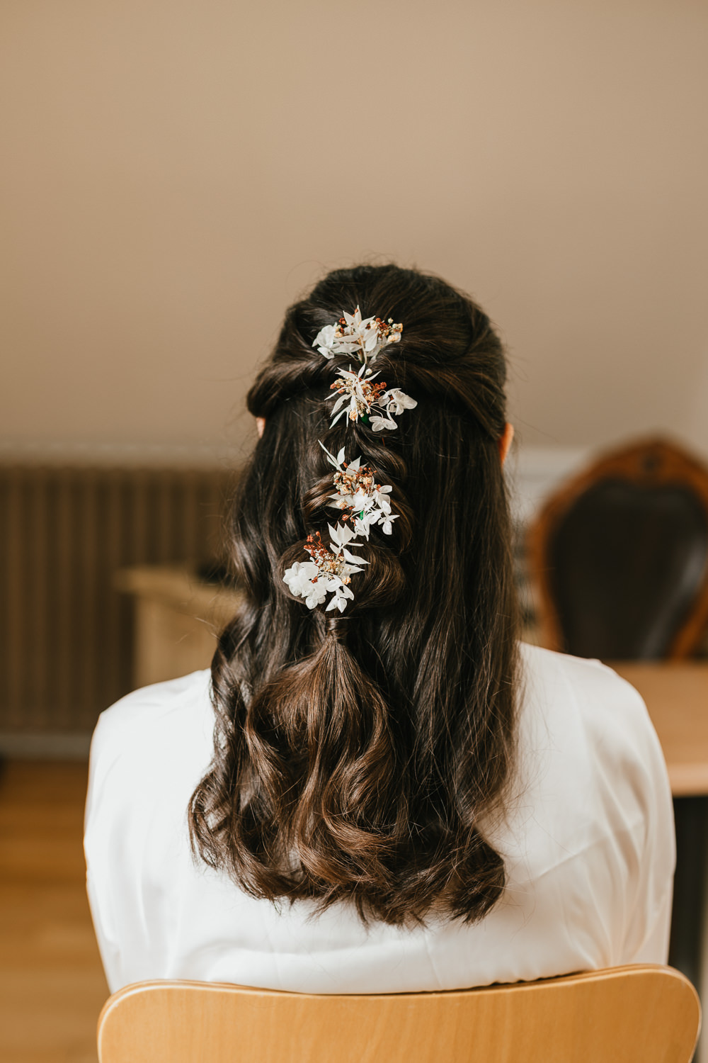 Bridal Hairstyle Plait Braid Flowers Half Up Down Autumn Leaf Wedding Grace Dove Photography