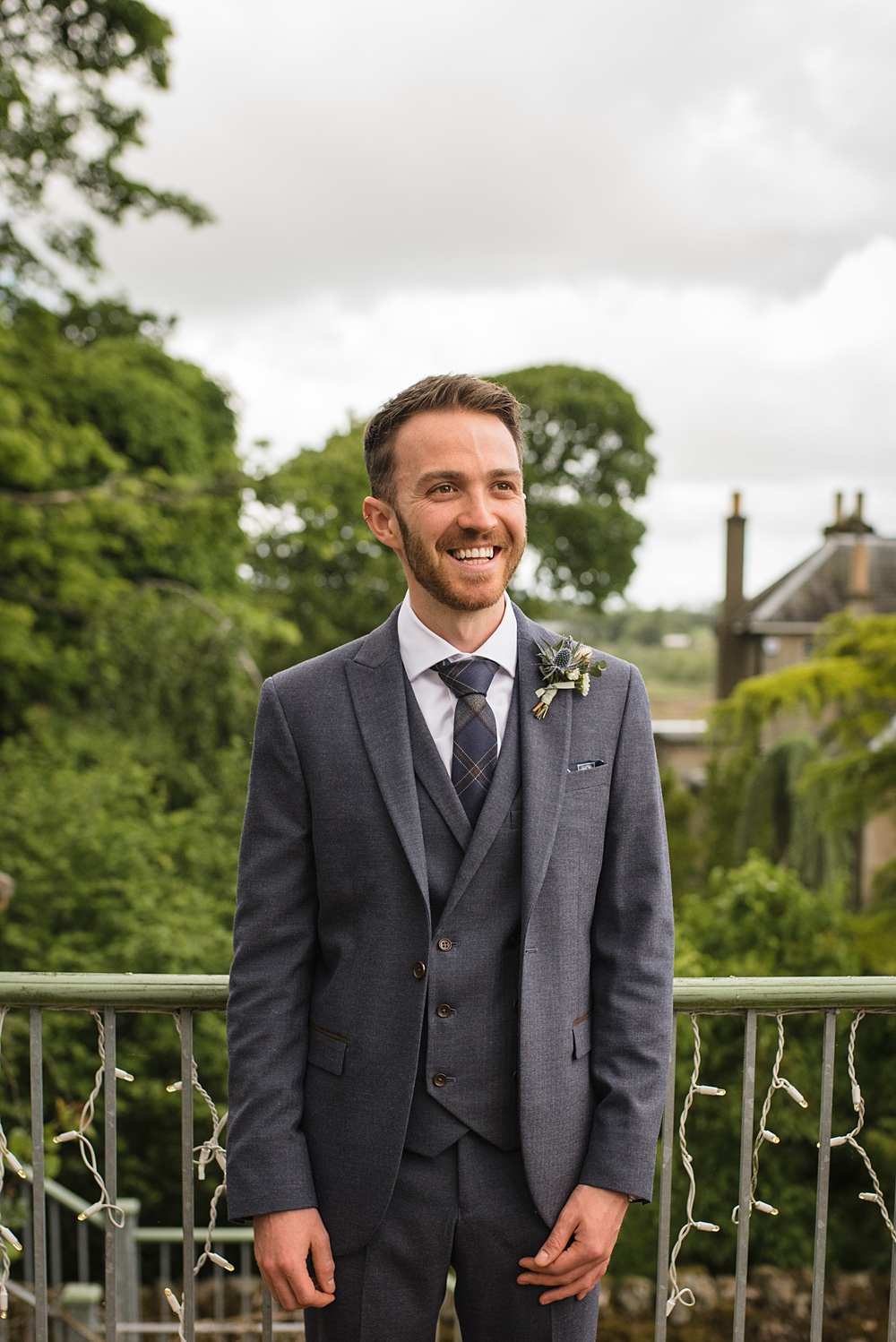 Cairns Farm Estate Wedding Kalisterscope Photography Groom Grey Suit Check Tie Buttonhole Flowers