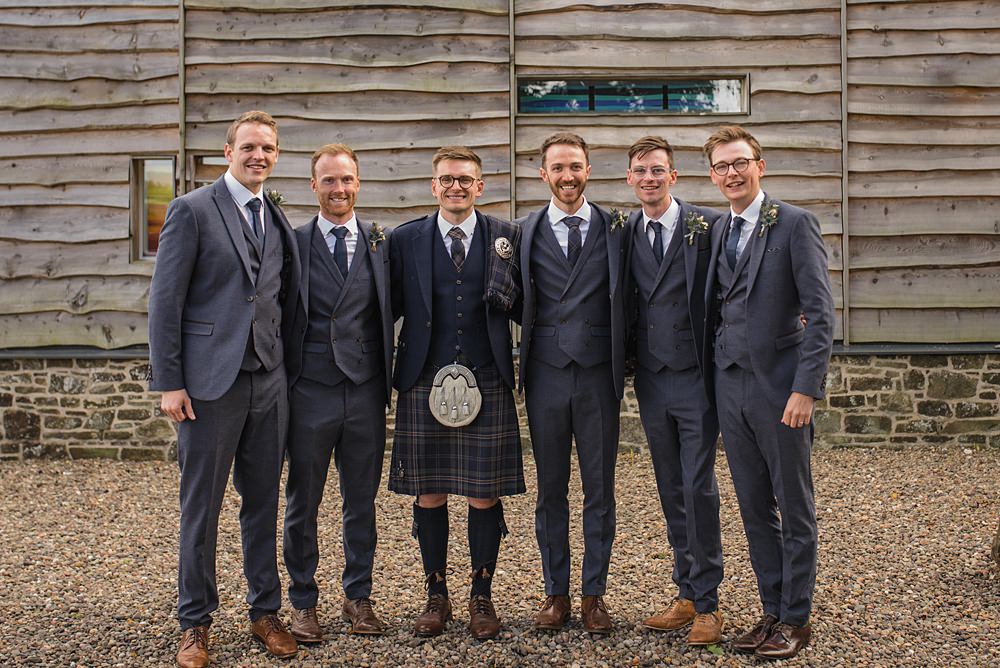 Groom Grey Suit Check Tie Buttonhole Flowers Groomsmen Cairns Farm Estate Wedding Kalisterscope Photography