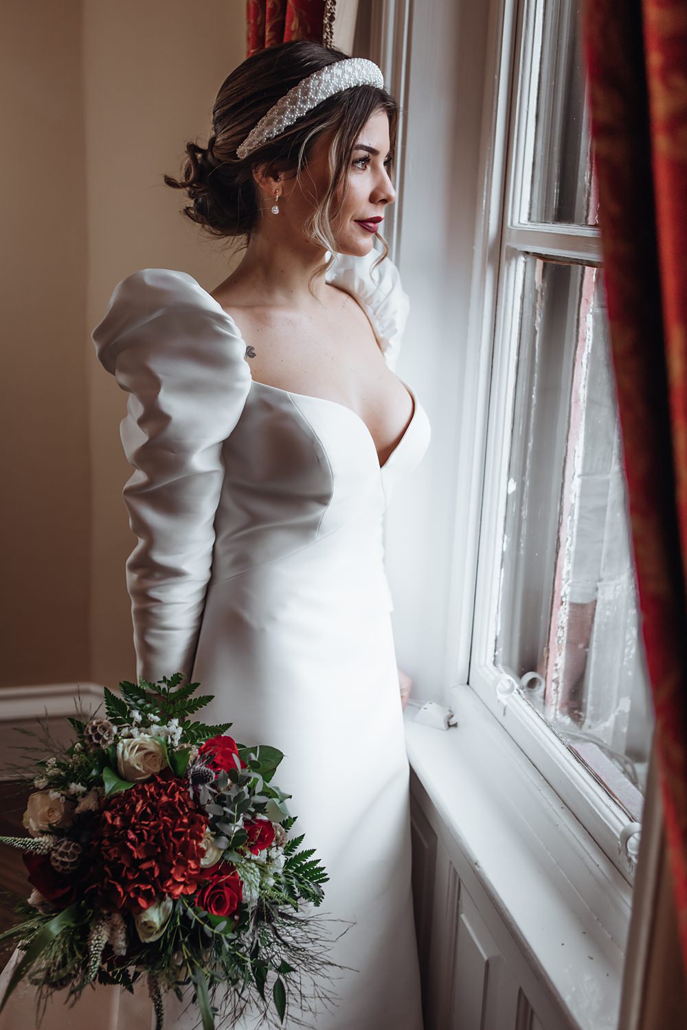 Bride Dress Gown Long Sleeves Christmas Wedding Theme Idea Naomi Mills Photography