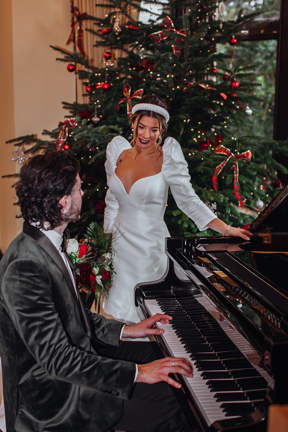 Piano Tree Decorations Christmas Wedding Theme Idea Naomi Mills Photography