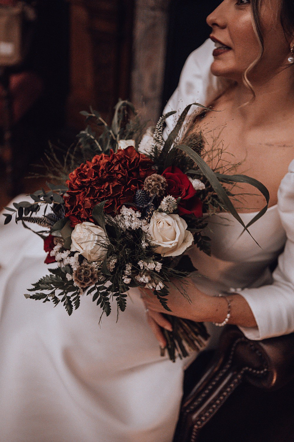 Bouquet Flowers Bridal Red Green White Christmas Wedding Theme Idea Naomi Mills Photography