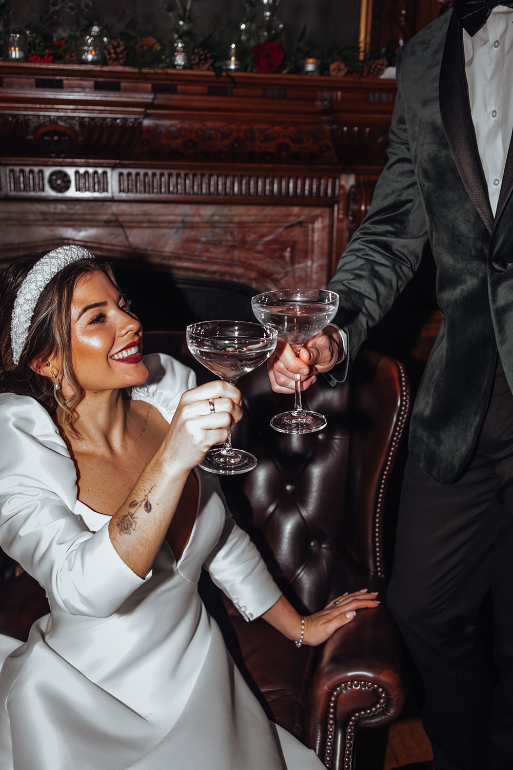 Champagne Flutes Christmas Wedding Theme Idea Naomi Mills Photography