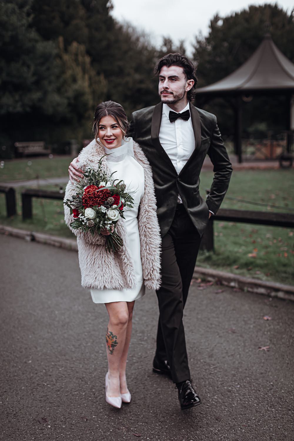 Short Mini Dress Bride Christmas Wedding Theme Idea Naomi Mills Photography