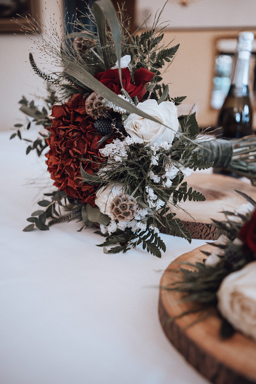 Bouquet Flowers Bridal Red Green White Christmas Wedding Theme Idea Naomi Mills Photography