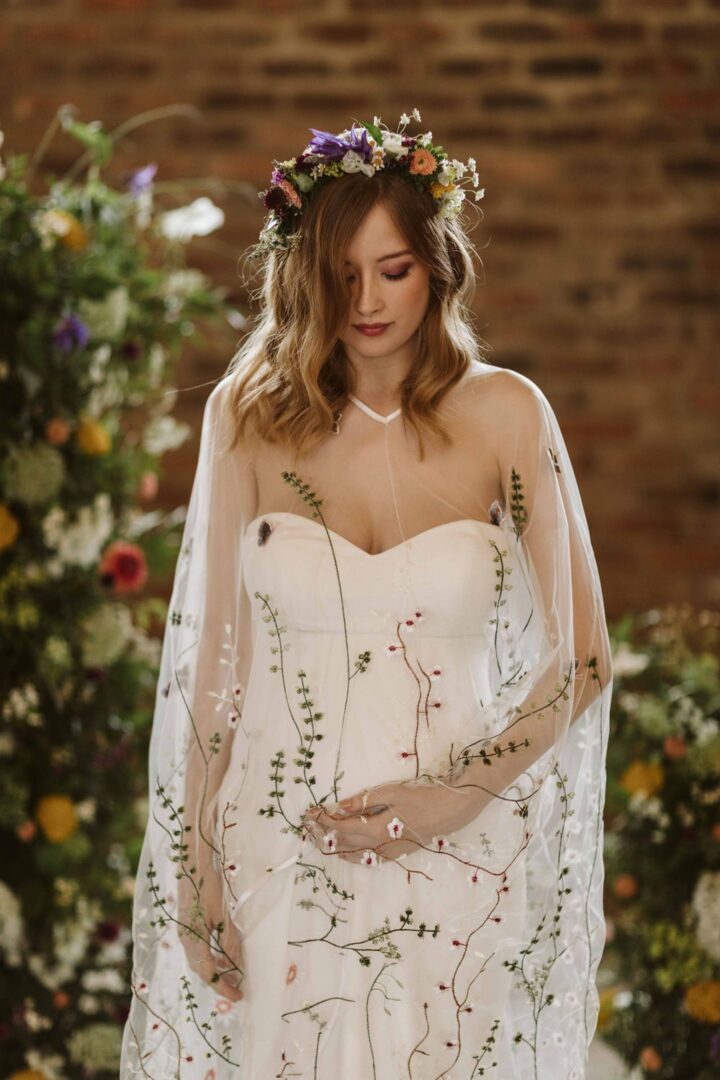 Floral Wedding Dress Cape Accessory Freya Raby