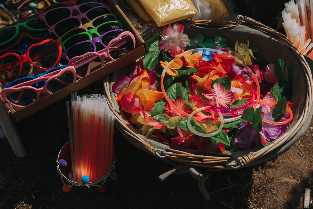 Favour Table Sunglasses Glowsticks Forest Lodge Weddings SianRichardson
