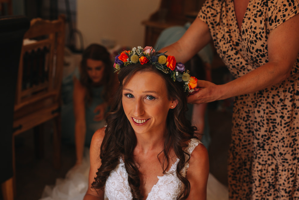 Flower Crown Bride Forest Lodge Weddings SianRichardson