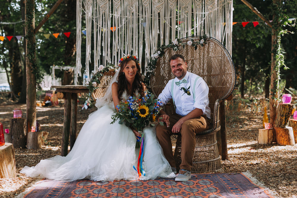 Peacock Chairs Bride Groom Forest Lodge Weddings SianRichardson