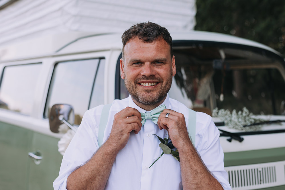 Groom Mint Bow Tie Forest Lodge Weddings SianRichardson