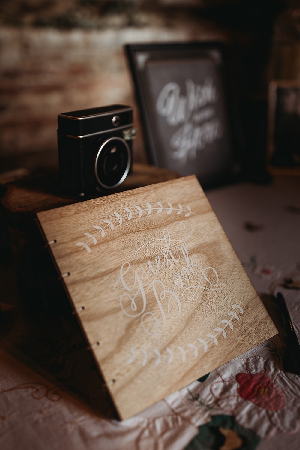 Wooden Guest Book Camera Hall Farm Events Wedding Thyme Lane Photography