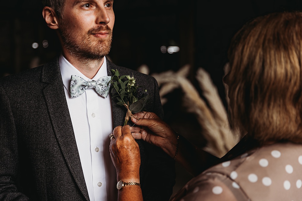 Groom Suit Bow Tie Chinos Hall Farm Events Wedding Thyme Lane Photography