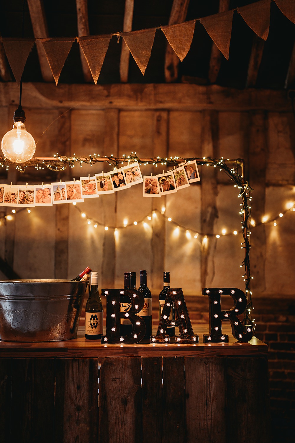 Bar Fairy Lights Hall Farm Events Wedding Thyme Lane Photography
