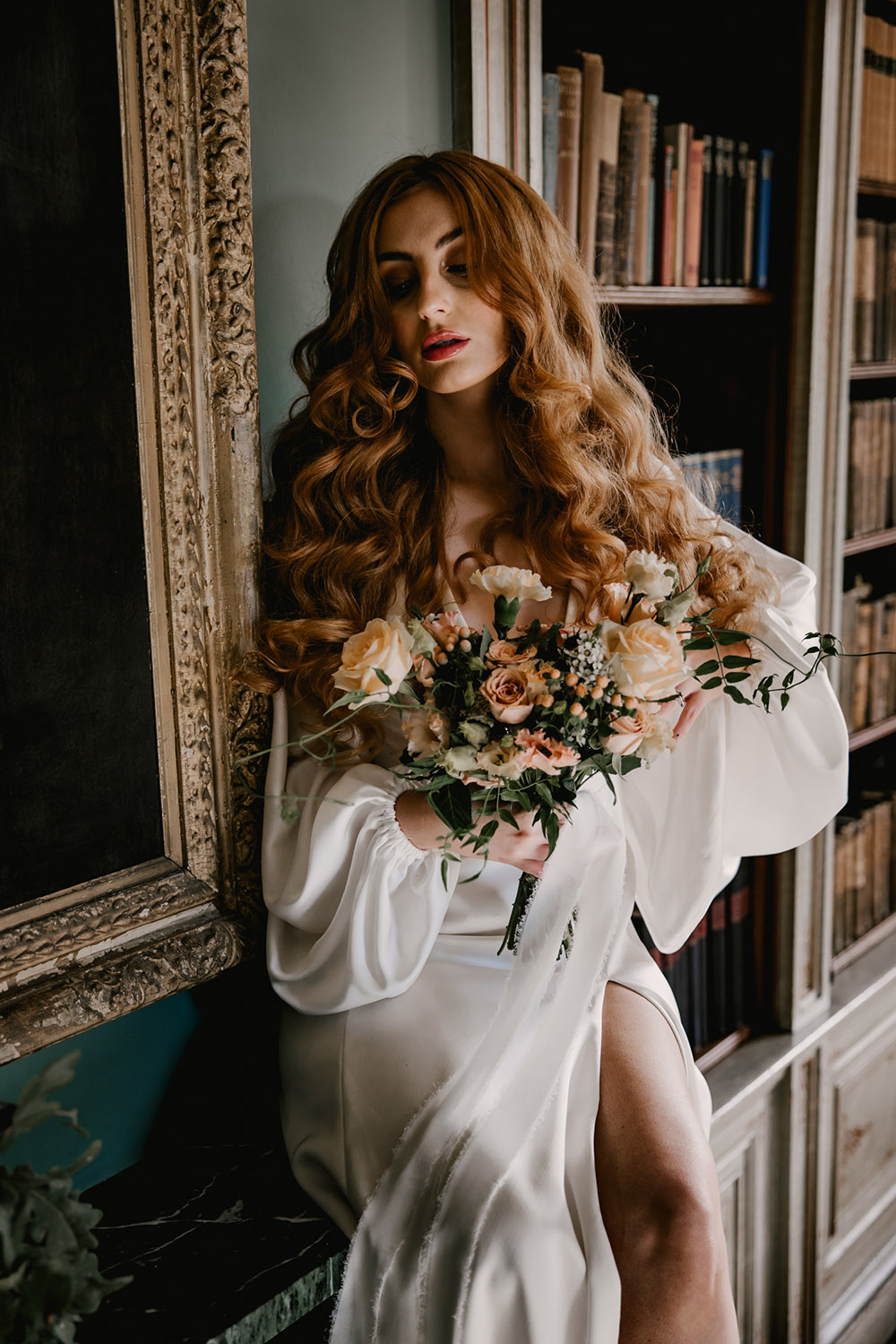 Long Wavy Hairstyle Bride Retro Autumn Wedding Ideas Jemma King Photography