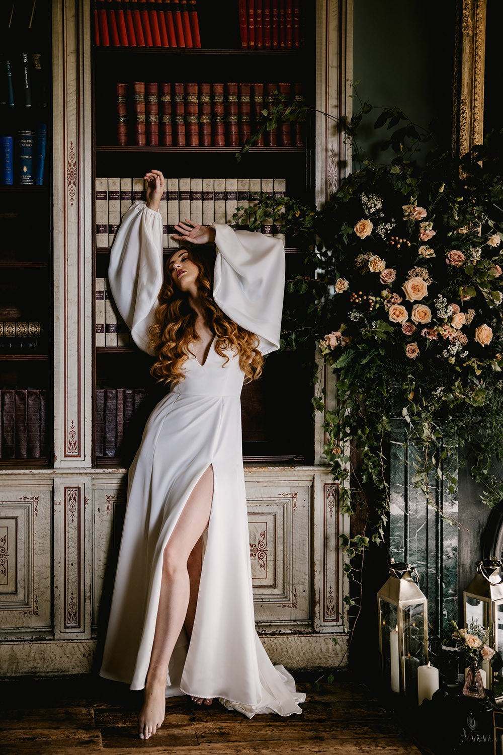 Dress Gown Balloon Sleeves Bride Retro Autumn Wedding Ideas Jemma King Photography