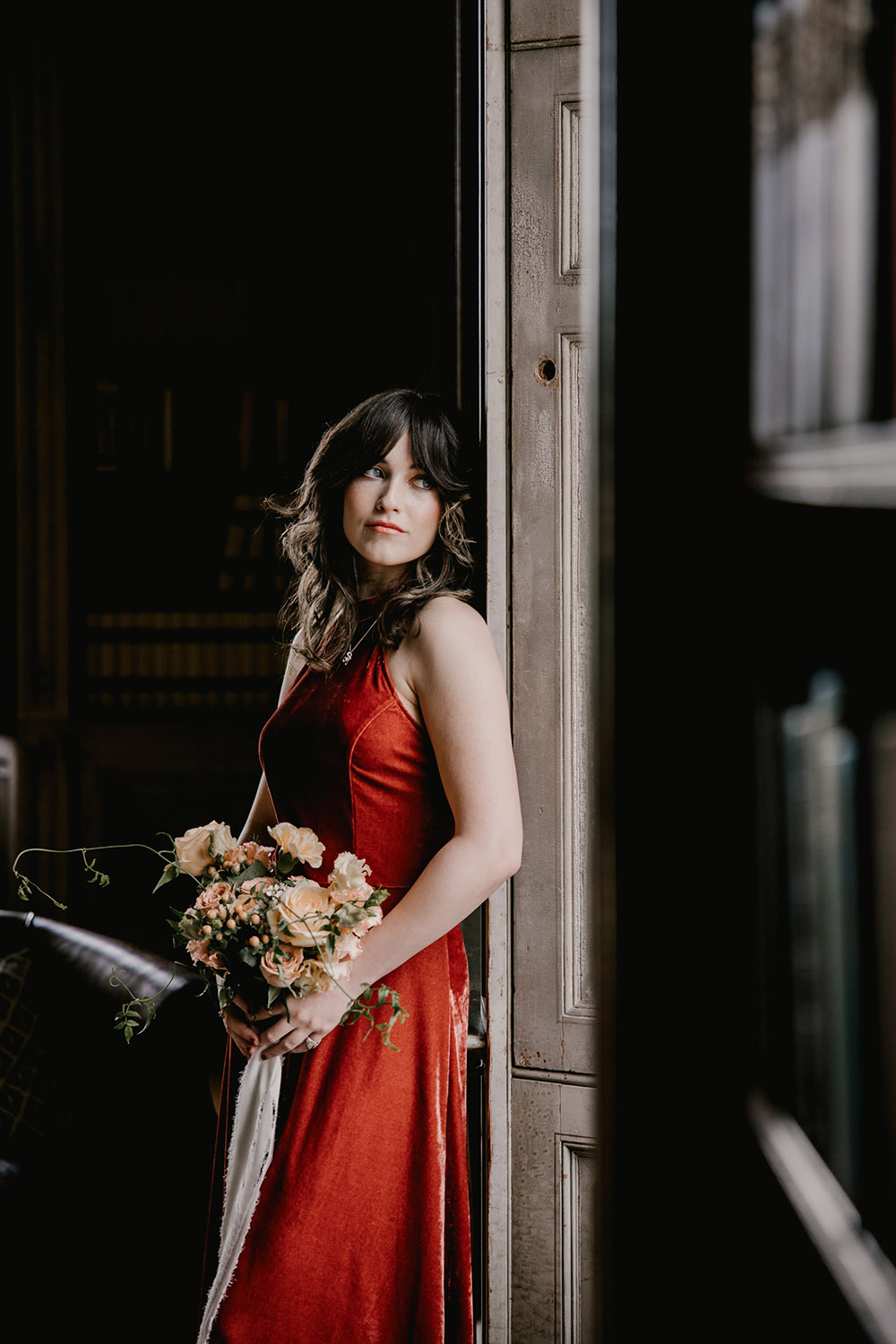 Rust Orange Velvet Bridesmaid Dress Retro Autumn Wedding Ideas Jemma King Photography