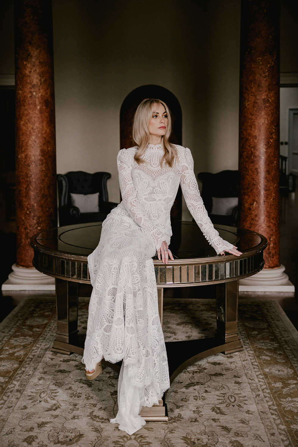 Long Sleeve Lace Boho Dress Bride Retro Autumn Wedding Ideas Jemma King Photography