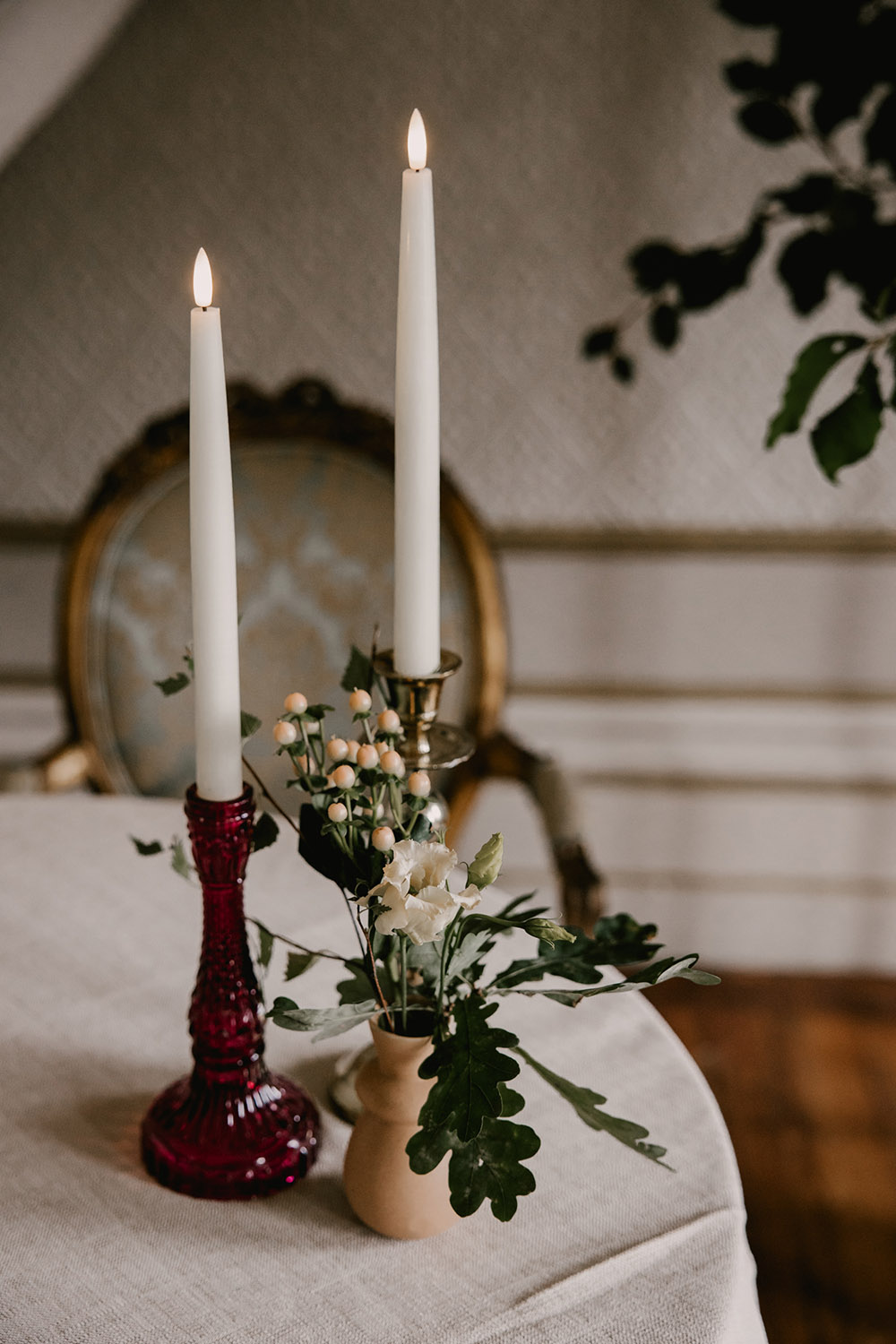 Candles Table Flowers Retro Autumn Wedding Ideas Jemma King Photography