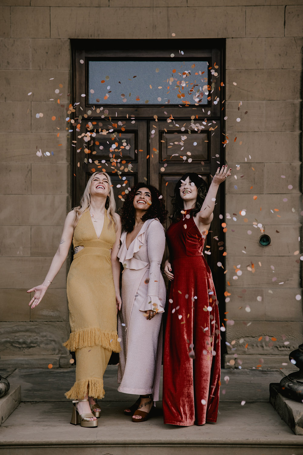 Bridesmaid Dresses Confetti Friends Retro Autumn Wedding Ideas Jemma King Photography