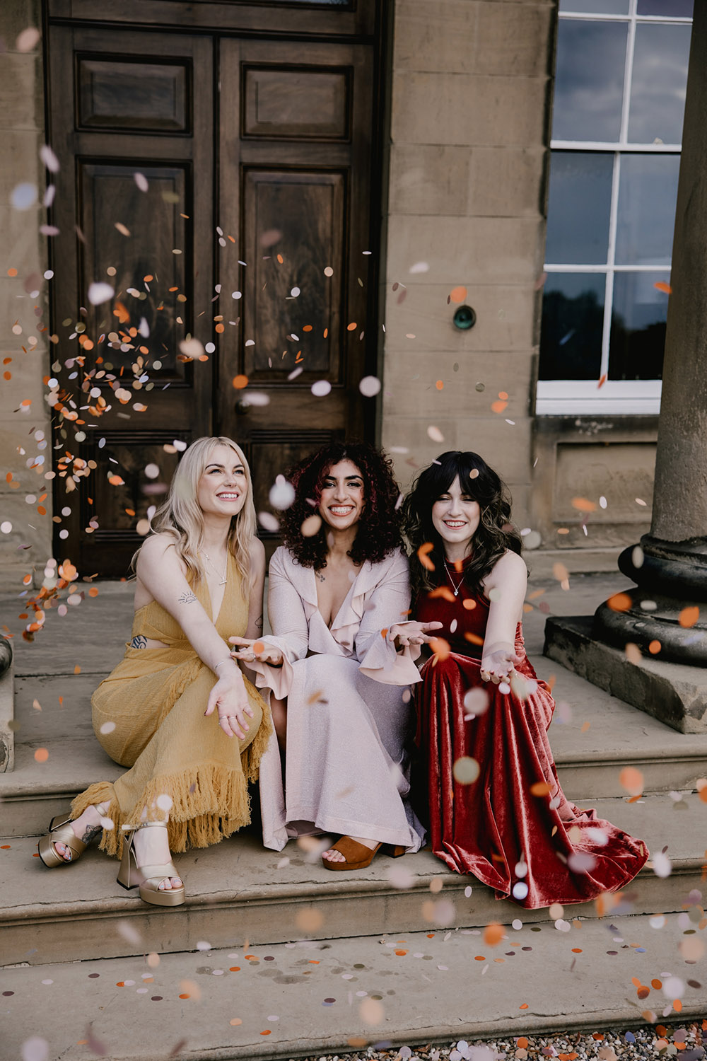 Bridesmaid Dresses Confetti Friends Retro Autumn Wedding Ideas Jemma King Photography