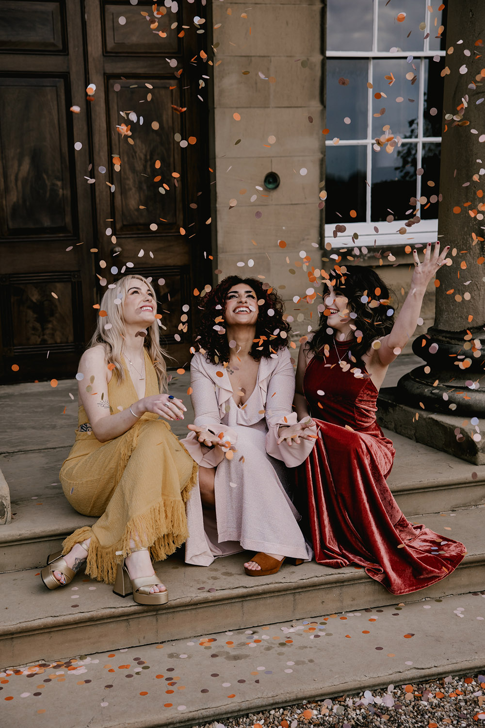 Bridesmaid Dresses Confetti Friends Retro Autumn Wedding Ideas Jemma King Photography