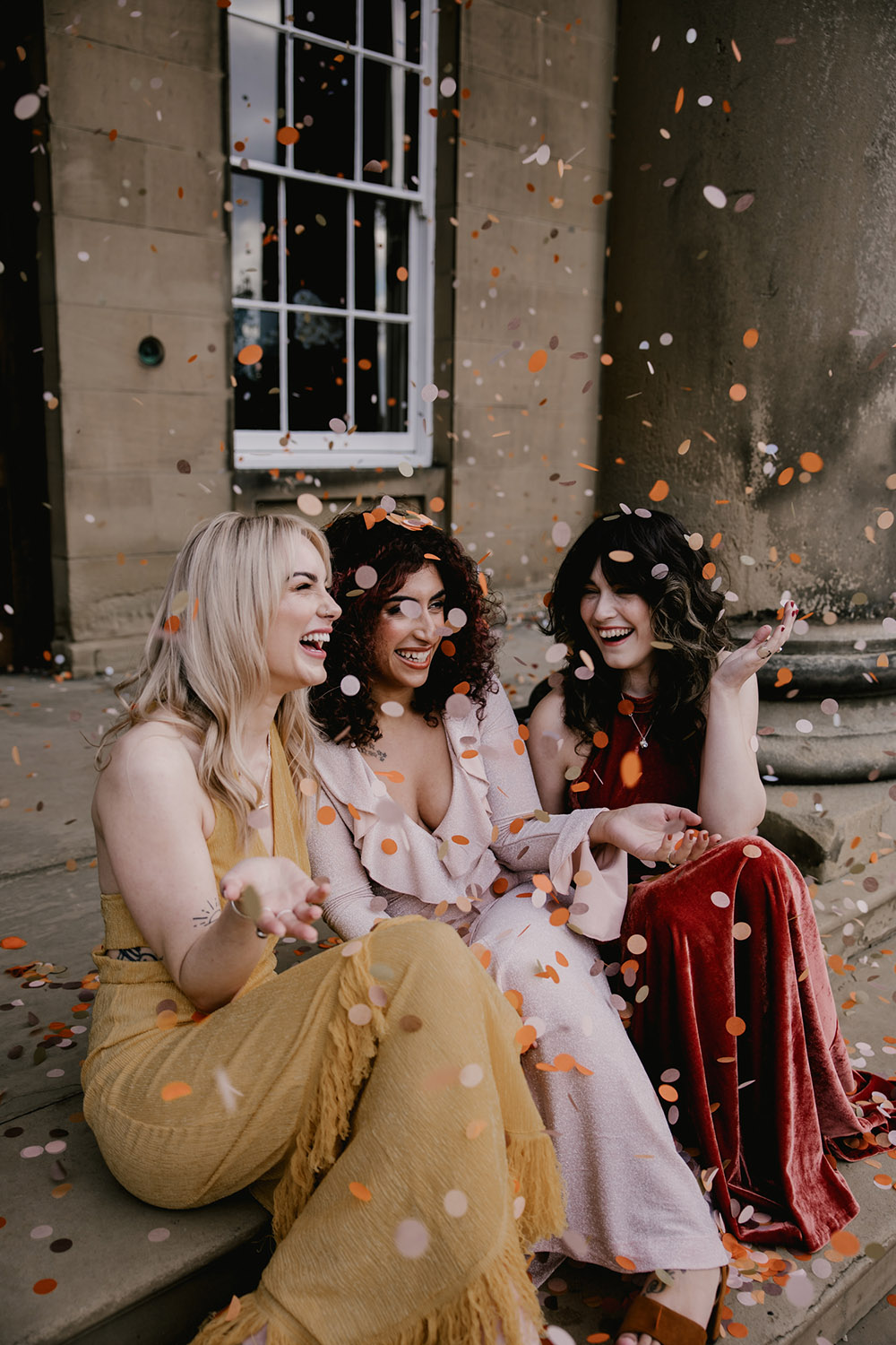 Bridesmaid Dresses Confetti Friends Retro Autumn Wedding Ideas Jemma King Photography
