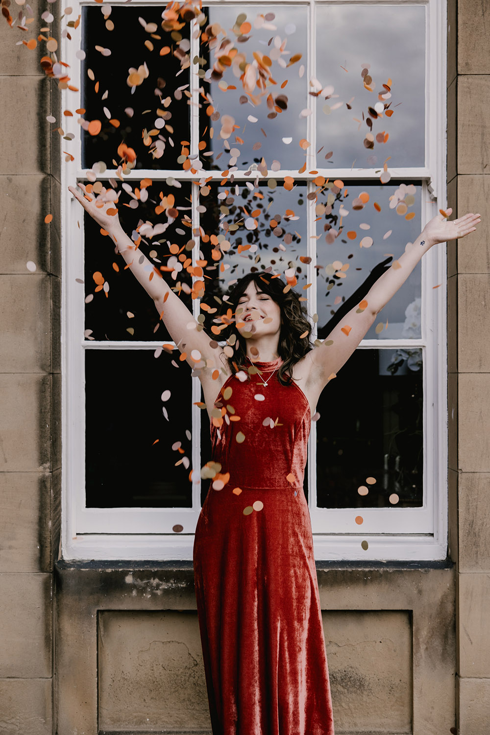Rust Orange Velvet Bridesmaid Dress Retro Autumn Wedding Ideas Jemma King Photography