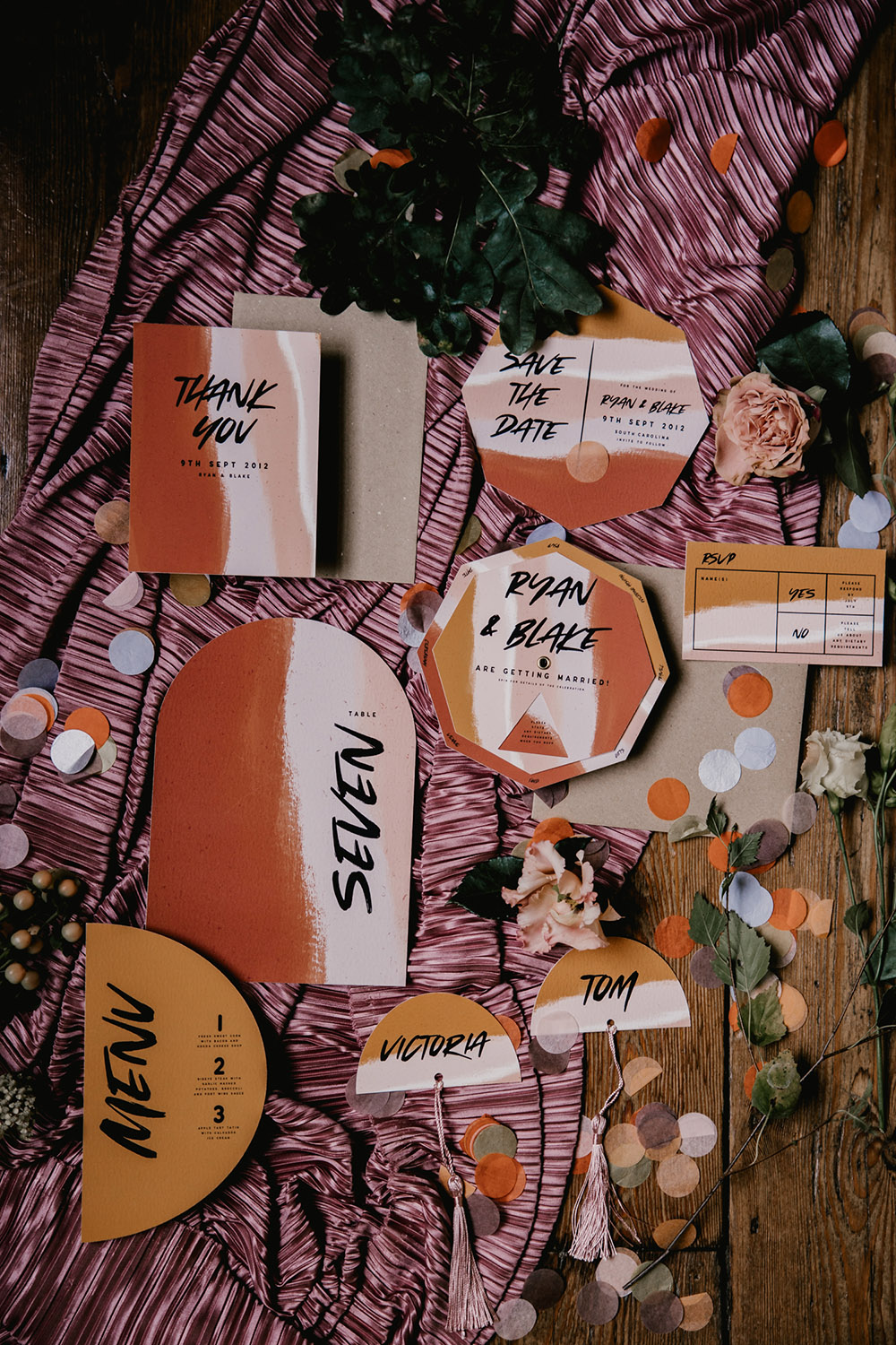 Orange Yellow Modern Stationery Invitations Retro Autumn Wedding Ideas Jemma King Photography