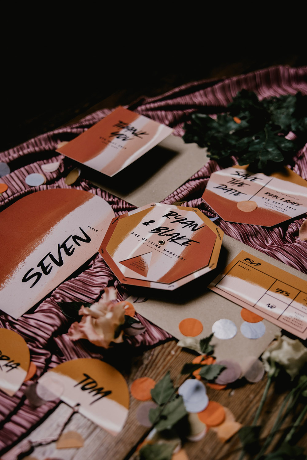 Orange Yellow Modern Stationery Invitations Retro Autumn Wedding Ideas Jemma King Photography
