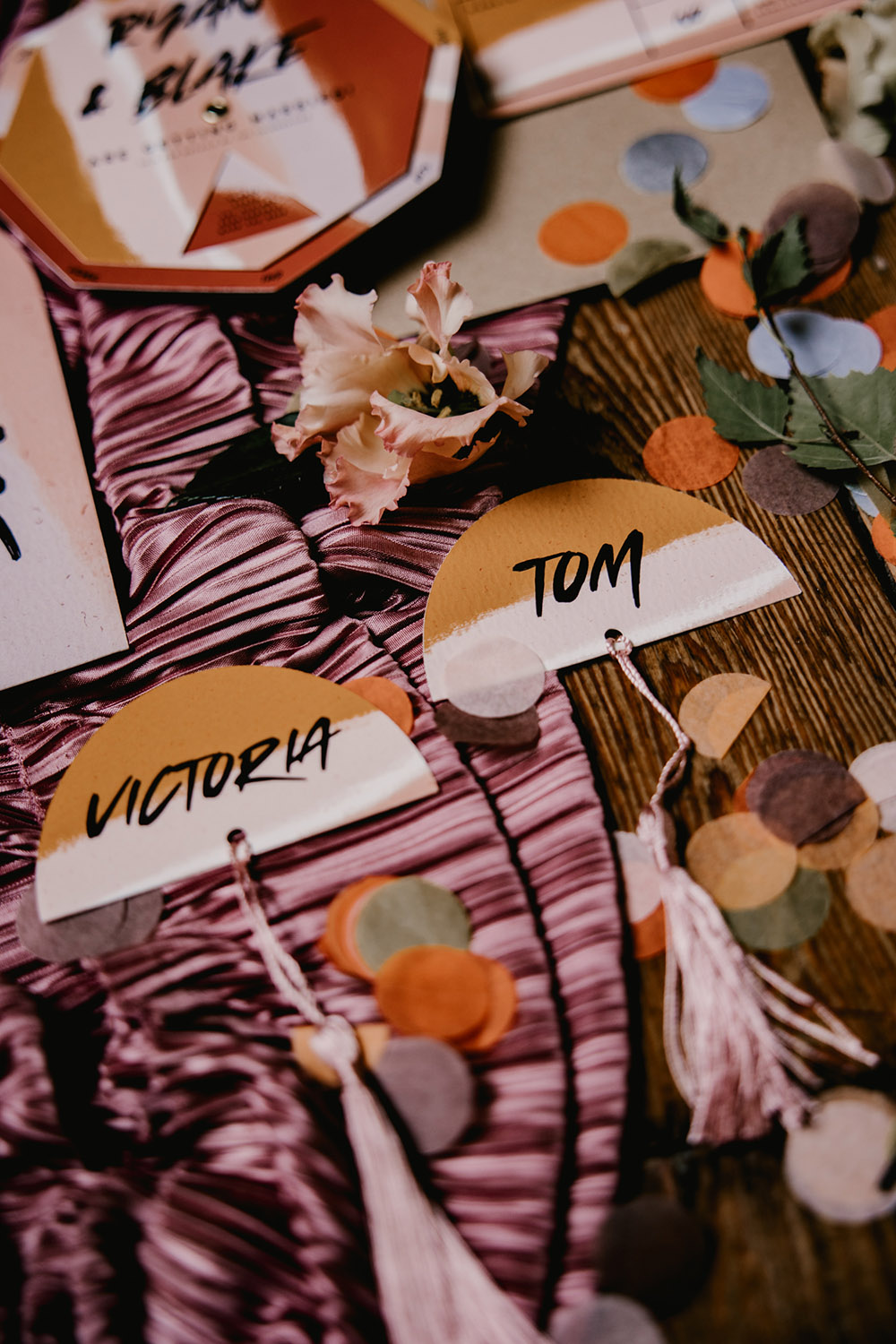 Orange Yellow Modern Stationery Place Names Retro Autumn Wedding Ideas Jemma King Photography