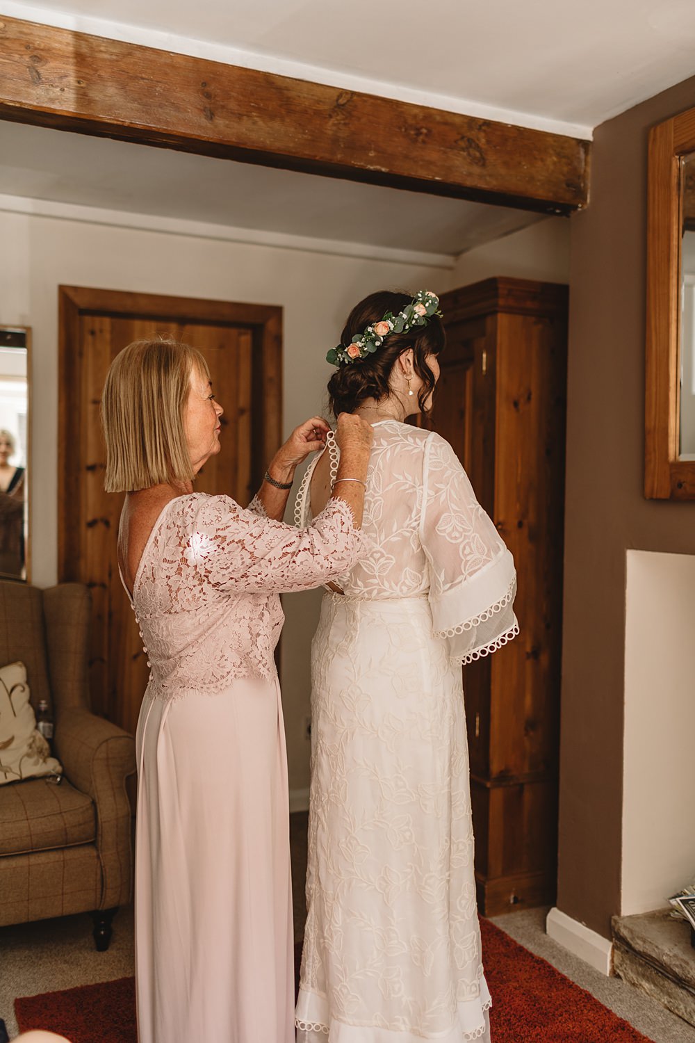 Dress Gown Bride Bridal Short Sleeves Ruffle Venue Bowers Mill Wedding Louise Barry Photographer