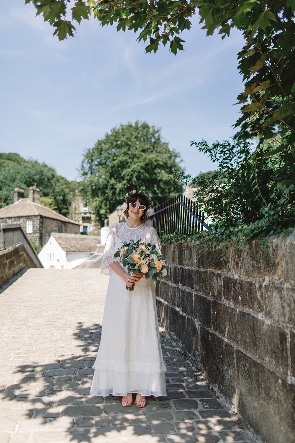 Dress Gown Bride Bridal Short Sleeves Ruffle Venue Bowers Mill Wedding Louise Barry Photographer