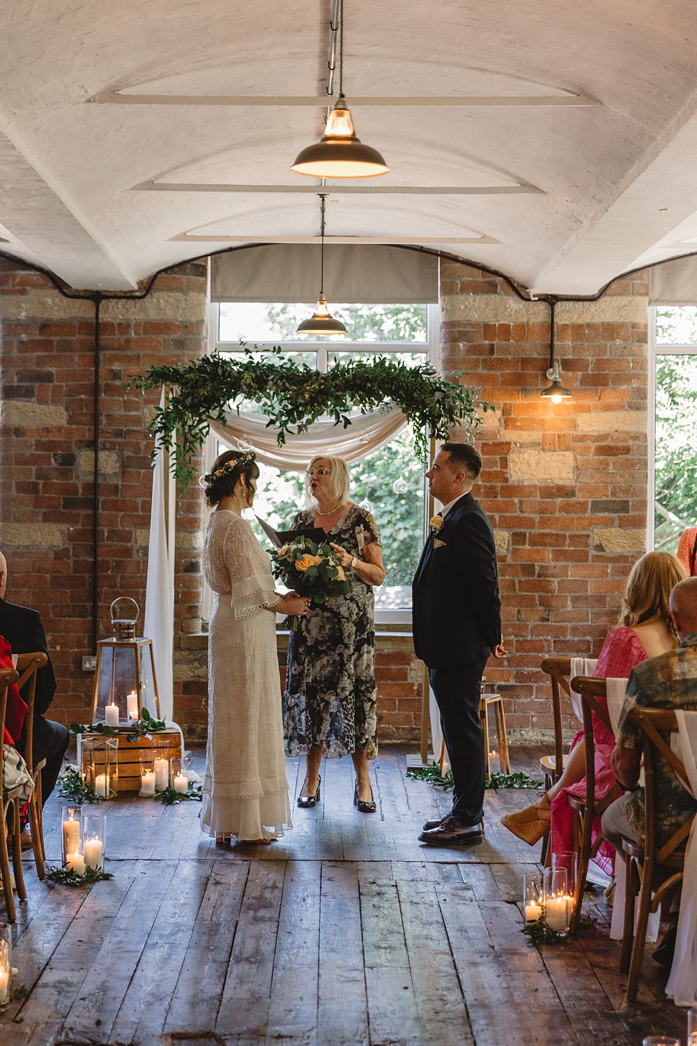 Ceremony Candles Backdrop Arch Venue Bowers Mill Wedding Louise Barry Photographer