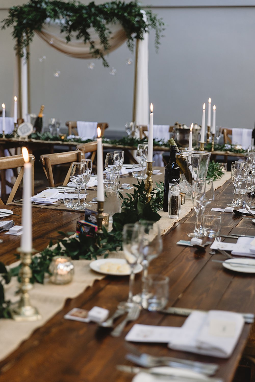 Long Table Decor Candles Greenery Hessian Venue Bowers Mill Wedding Louise Barry Photographer