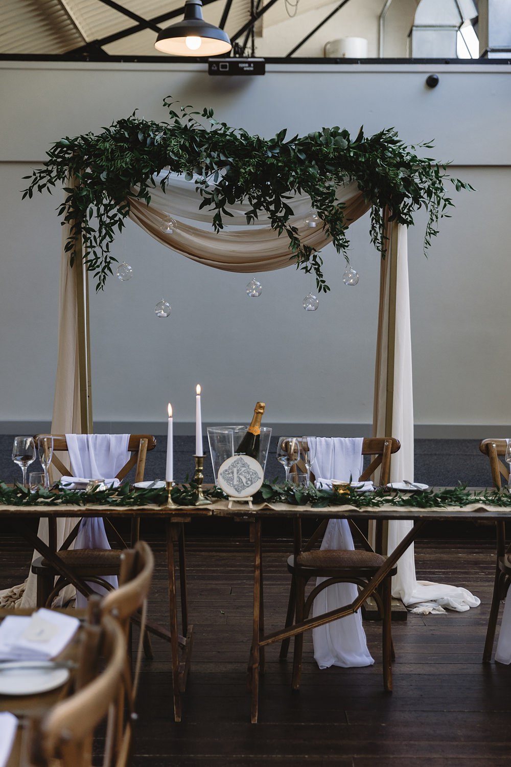 Top Table Backdrop Arch Greenery Venue Bowers Mill Wedding Louise Barry Photographer