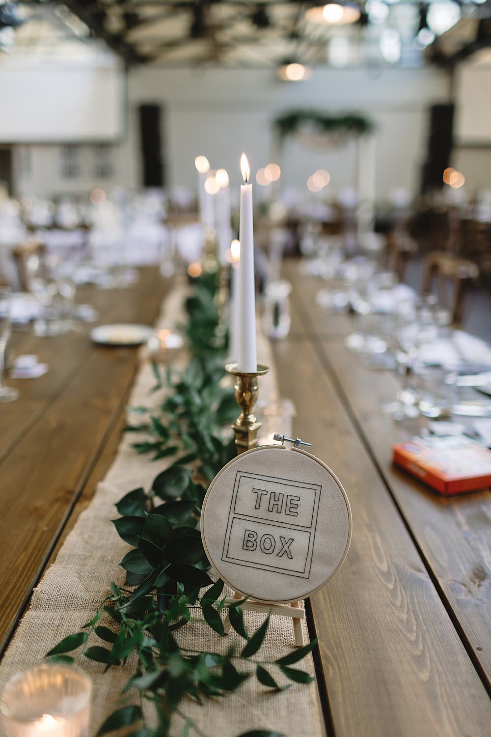 Long Table Decor Candles Greenery Hessian Venue Bowers Mill Wedding Louise Barry Photographer