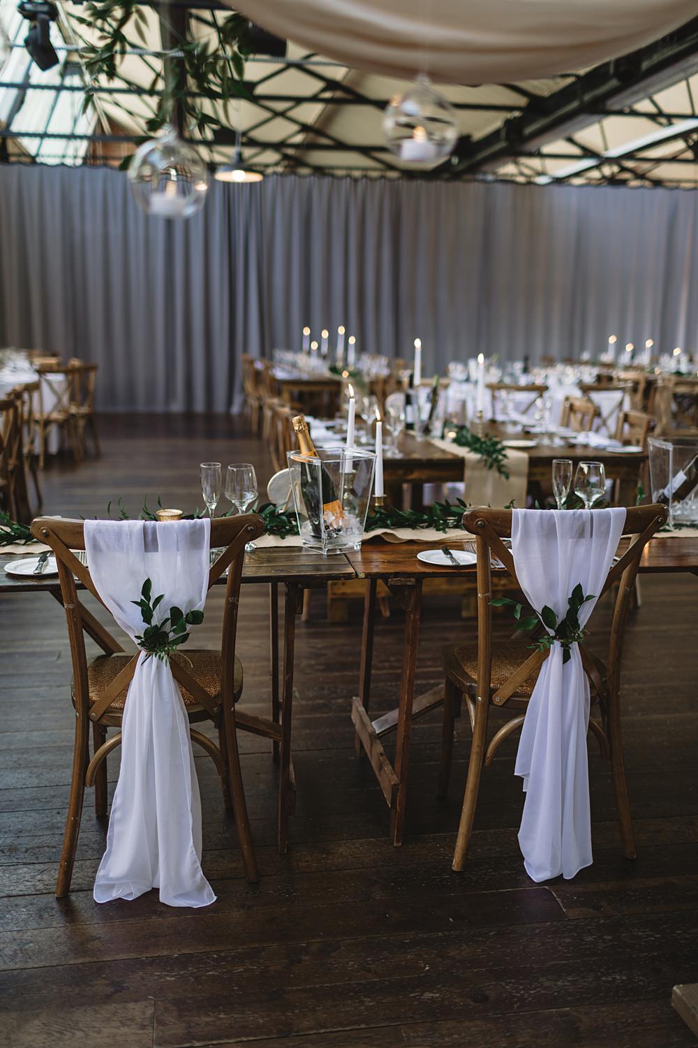 Chair Sash Greenery Venue Bowers Mill Wedding Louise Barry Photographer