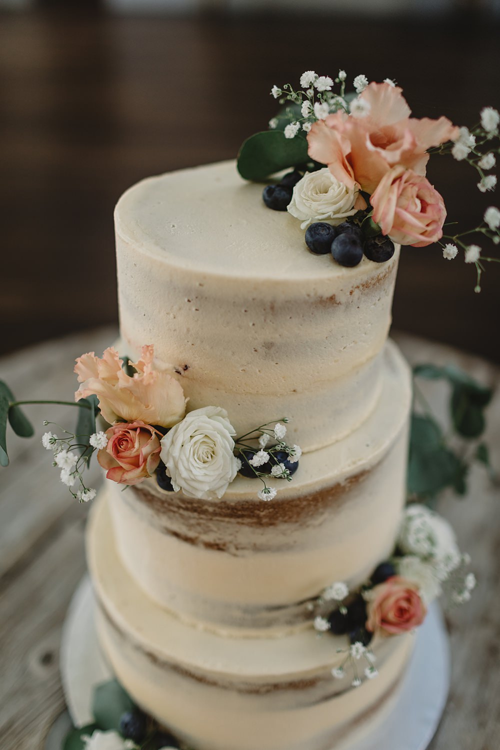 Semi Naked Cake Flowers Venue Bowers Mill Wedding Louise Barry Photographer