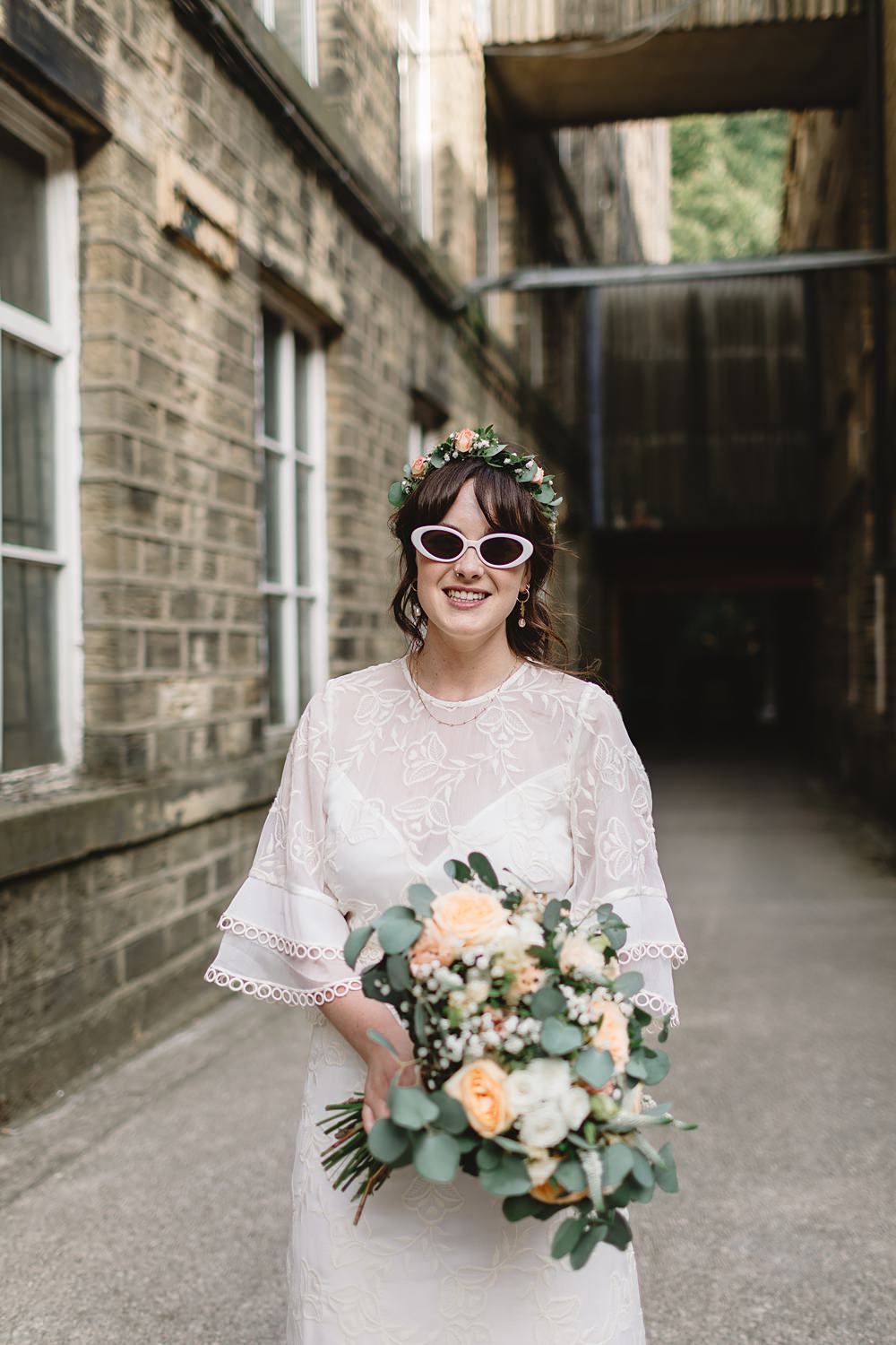 Sunglasses Bride Venue Bowers Mill Wedding Louise Barry Photographer