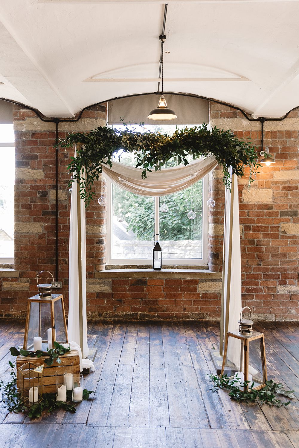 Ceremony Candles Backdrop Arch Venue Bowers Mill Wedding Louise Barry Photographer