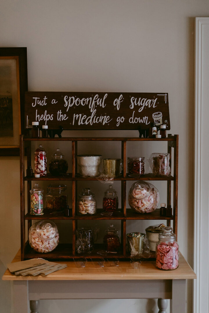 Wedding Sweet Table Idea Wooden Shelving Adam and Grace