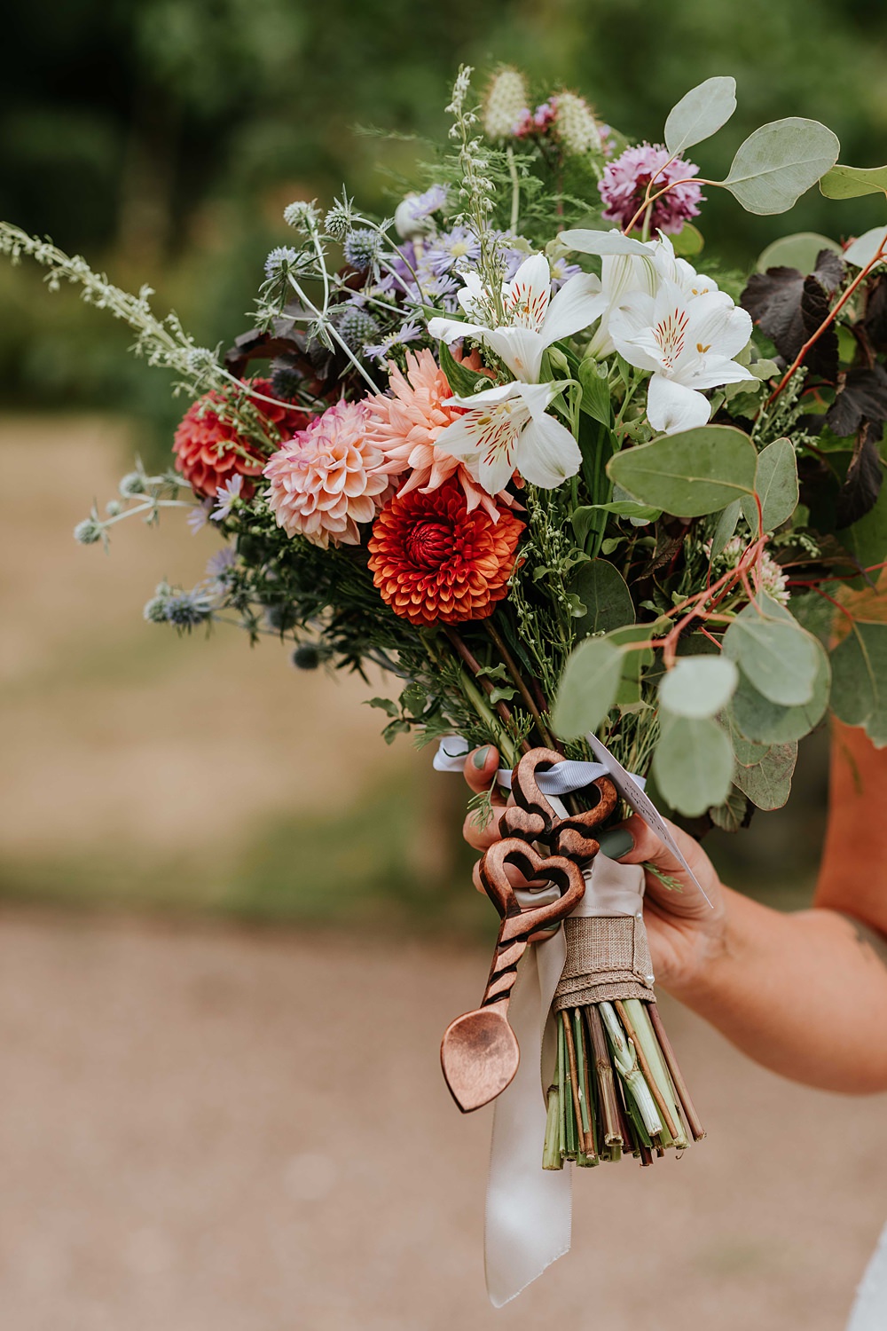 Bouquet Flowers Orange Purple Bride Bridal West Yorkshire Hall Wedding Maddie Farris Photography