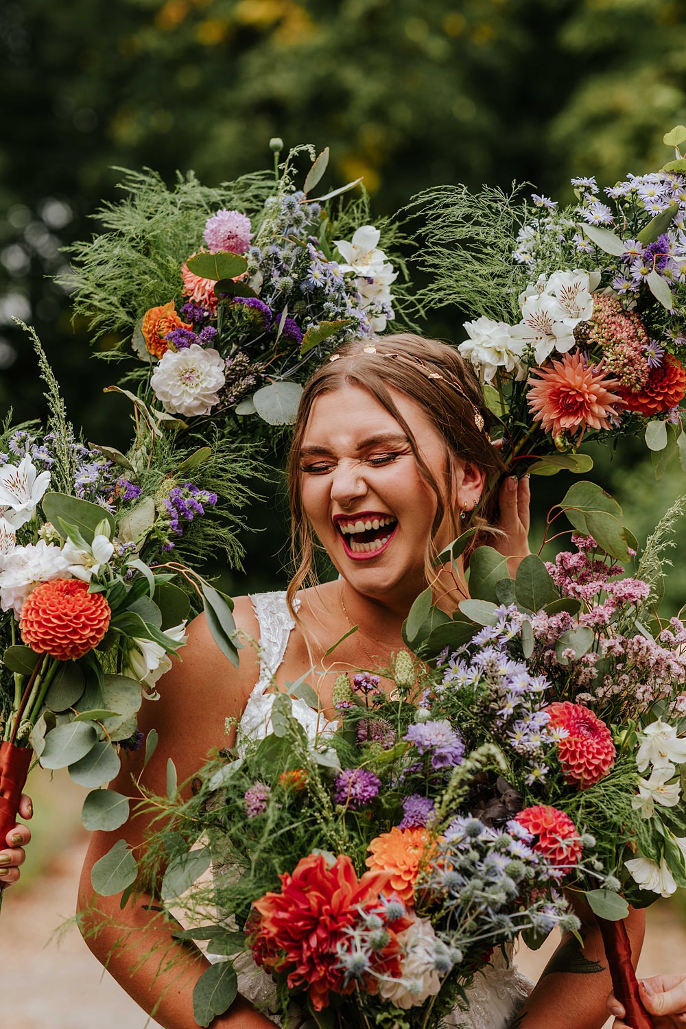 Bouquet Flowers Orange Purple Bride Bridal Portrait West Yorkshire Hall Wedding Maddie Farris Photography