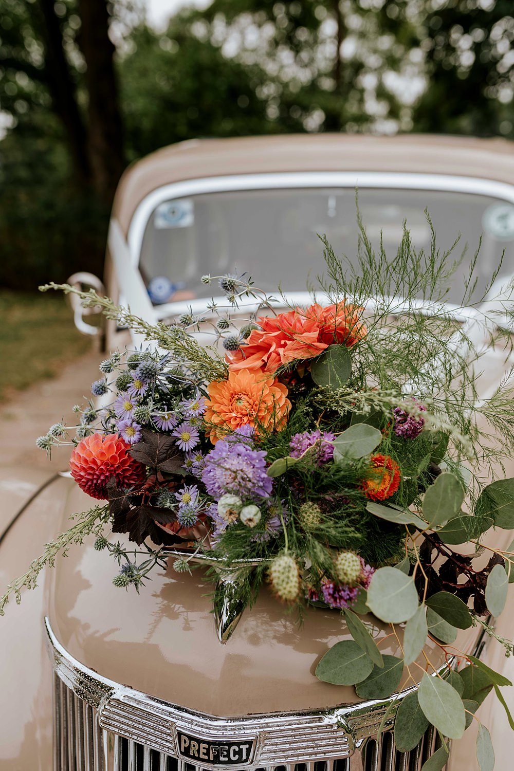 Bouquet Flowers Orange Purple Bride Bridal West Yorkshire Hall Wedding Maddie Farris Photography