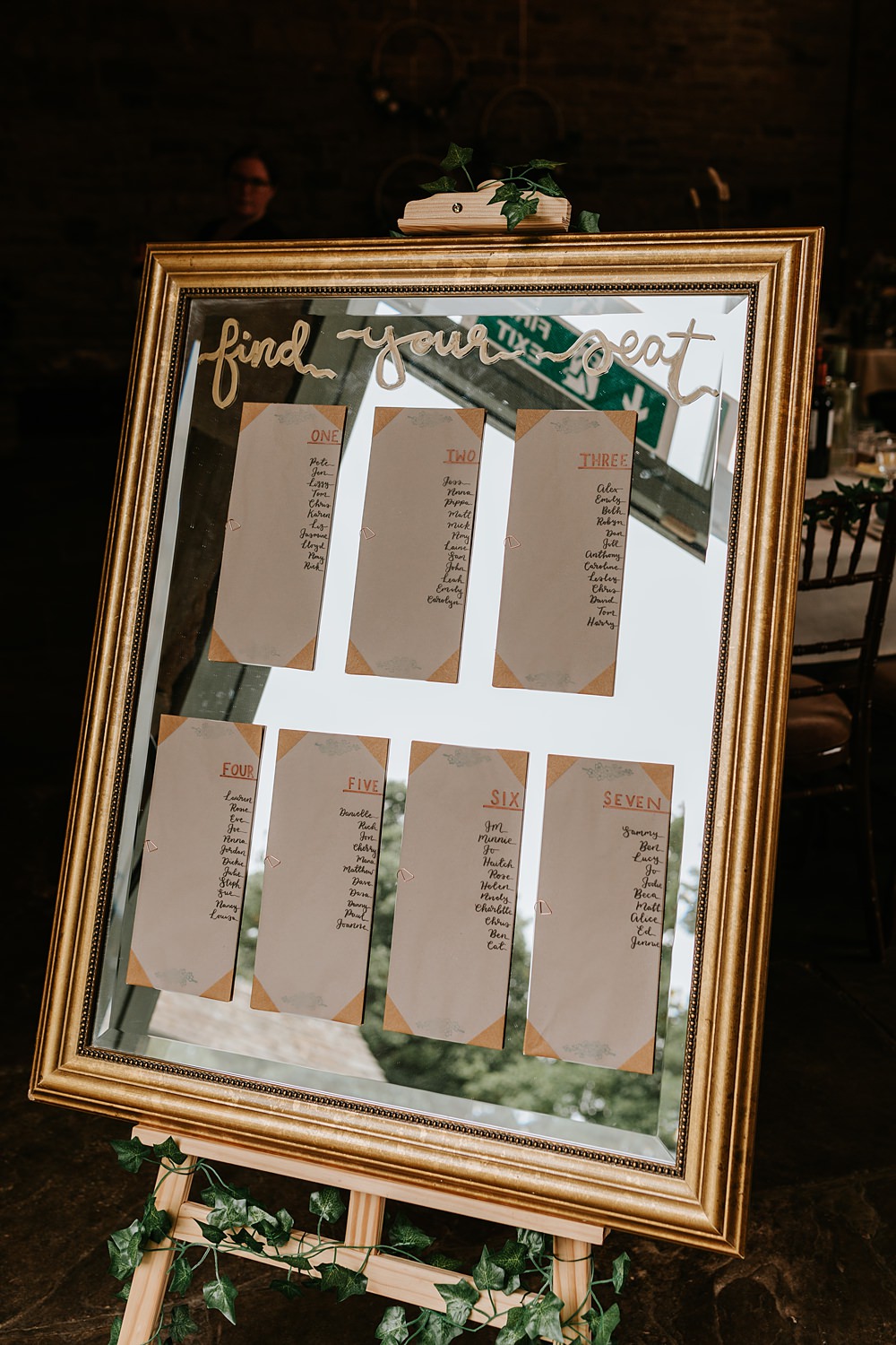 Mirror Table Plan West Yorkshire Hall Wedding Maddie Farris Photography