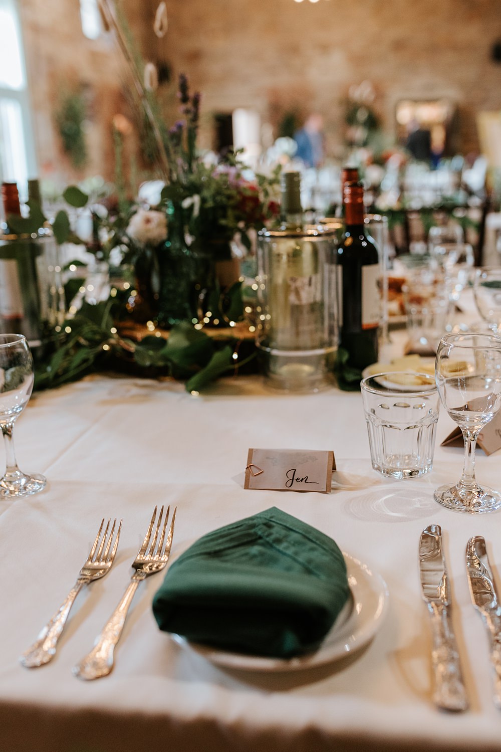 Green Napkin Place Setting West Yorkshire Hall Wedding Maddie Farris Photography