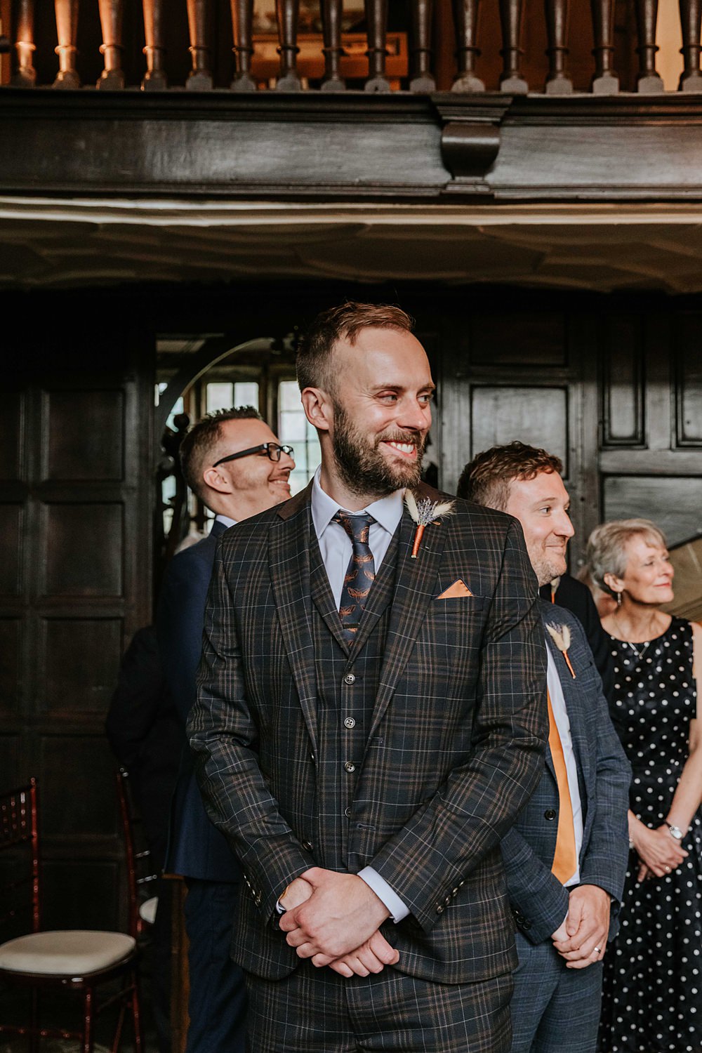 Groom Check Suit Moth Tie West Yorkshire Hall Wedding Maddie Farris Photography