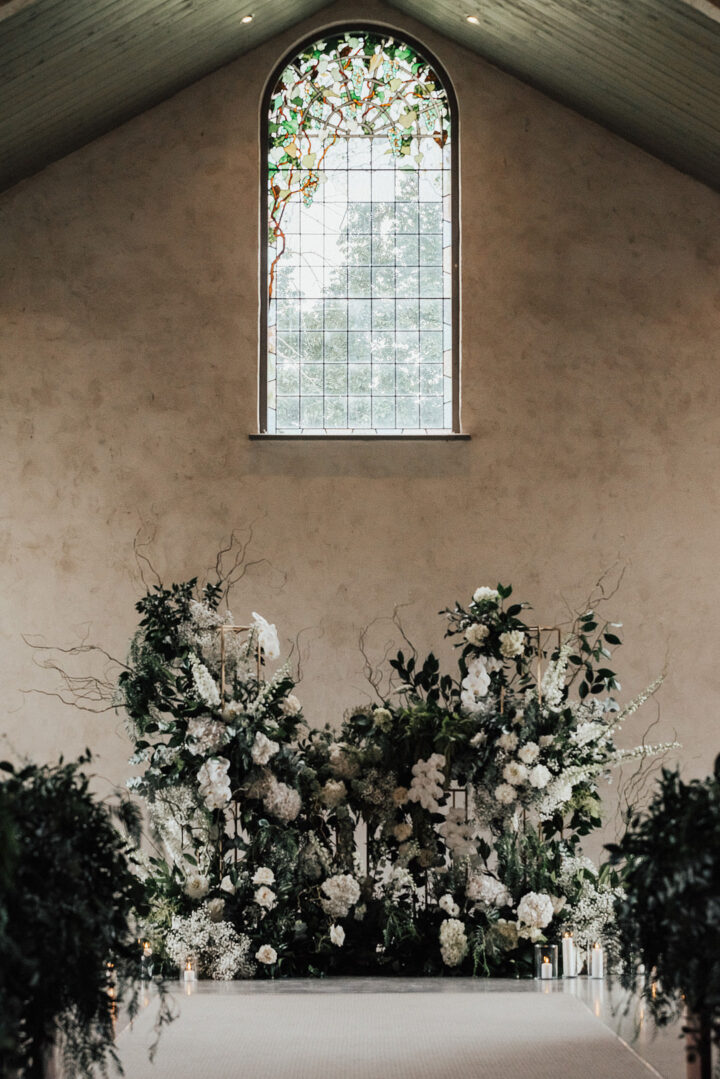 White Wedding Flower Backdrop Arrangement Rick Liston Photography