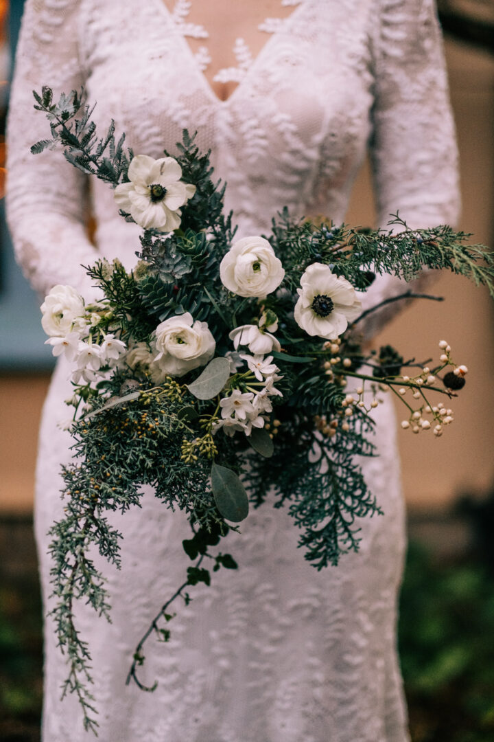 White Wedding Flowers Bouquet Christmas Lee Allison Photography